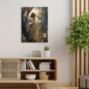 Serene Gethsemane Garden Canvas Mural Wall Art-Themed Pre-Decorated Hanging Decor, Inspirational Jesus Praying Scene, Religious Home Decor, Solid Wood Frame, Vertical, Indoor/Outdoor, Durable, Easy to Hang, for Home Office Classroom, 1 Piece