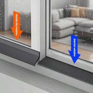 1m Home Window Water Blocking Bar Sliding Window Rain Weatherstrip Balcony Insulation Windproof Sealing Strip Flashing Board Black Rubber