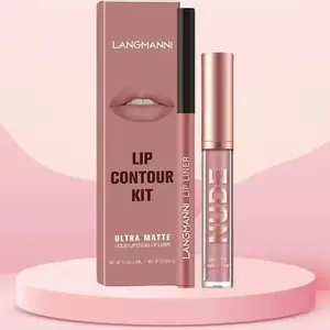 Long Lasting Matte Lip Gloss & Lip Liner Pen Set, 12pcs Easy Coloring Moisturizing Lip Kit, Lip Makeup Kit, Natural Lip Color for Women & Girls