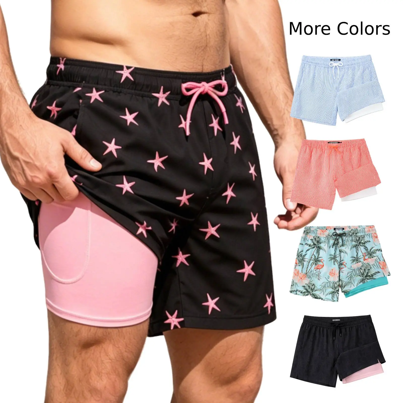 CoozySphere Mens 2 in 1 Quick Dry Swim Trunks 5 Inch Compression Liner Bathing Suit Stretch Swim Shorts Funny Swimming Trunks Waterproof Phone Pockets Athletic Beach Shorts Gym Workout Wear Training Board Shorts