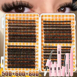 50D+60D+80D False Eyelashes, Eyelash Extensions, D Curl Fluffy Mixed Styles, DIY Extension Kit, Non-Toxic, Suitable for Daily Use, Parties, Travel Gifts