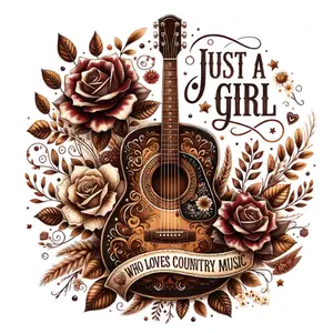 Just A country girl With Guitar and Flowers Direct To Film, DTF Print, Ready To Press Print for T-Shirts