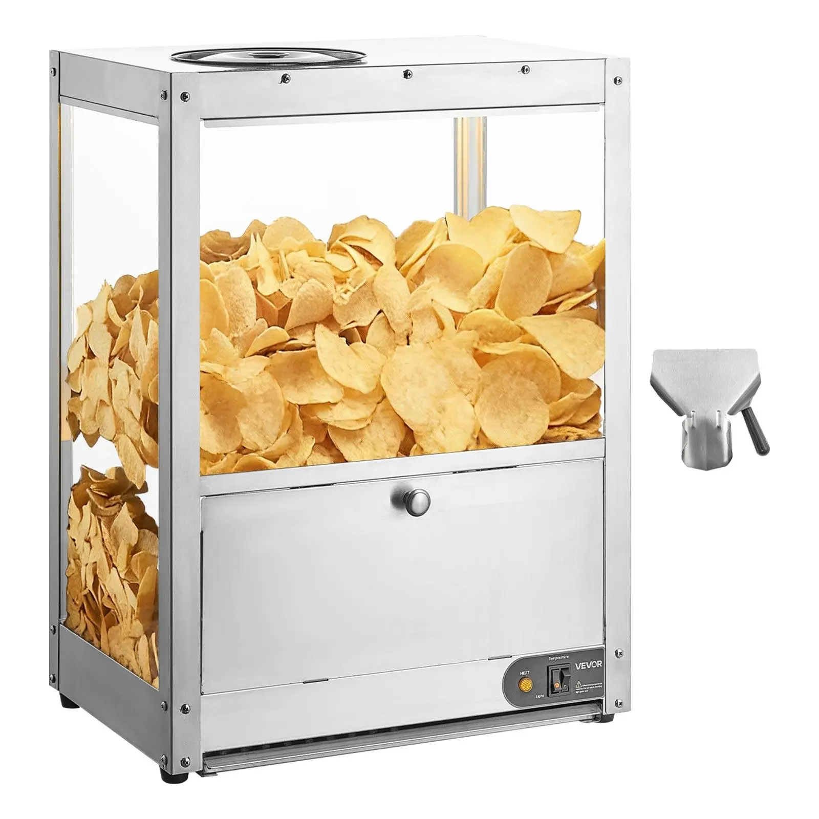 【Summerfinds】VEVOR Commercial Nacho Chip Warmer, 85QT Chip Warmer Machine with Heating Base and Warming Light, Nacho Machine with Deflection Board, Stainless Steel, for Nacho Chips, Popcorn, Potato Chips, Peanut