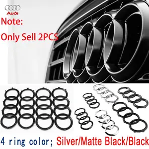 2Pcs/Set AUDI 4Ring Logo ABS Car Hood Front Grille Emblem Rear Trunk Badge Decoration Sticker Decals Auto Modification Replaced Accessories For Audi A3 A4 A5 A6 A7 Q2 Q3 Q5 Q7 Q8 RS3 RS4 RS5 RS6 S3 S4 S5 S6 Sline Quattro