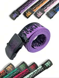 Men's Fashion Hip-Hop Korean Style Flame Canvas Trendy Belt, Casual Summer Waistband, School Fall Accessory, Halloween Winter Gift