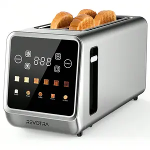 Revotra Long Slot Toaster 4 Slice, Touch Screen LED Display, 1.5" Extra Wide Slots For Thick Bread & Bagels, Countdown Timer, Memory Function, Dual Independent Control, 6 Shade Settings, Stainless Steel