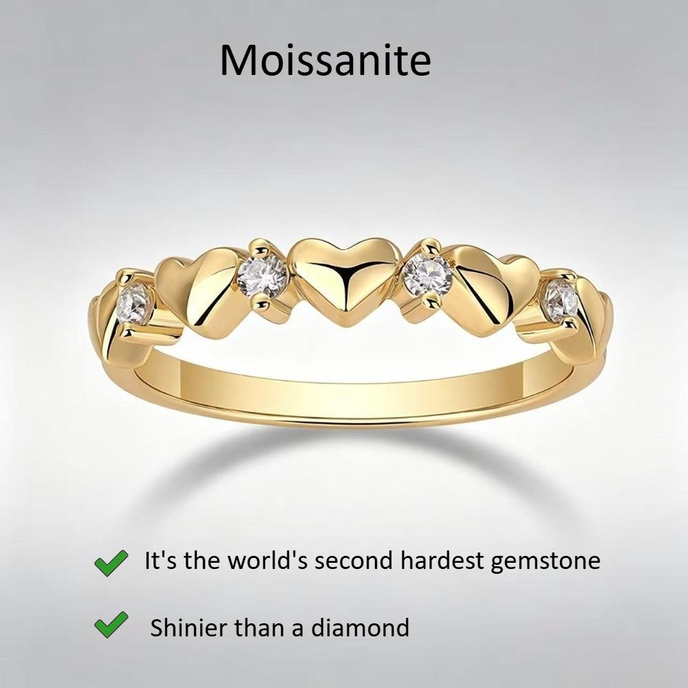 Retro Heart Moissanite Ring for Women, Gold-Colored S925 Silver Pave Band for Wedding, GRA Certified with Gift Box, Female