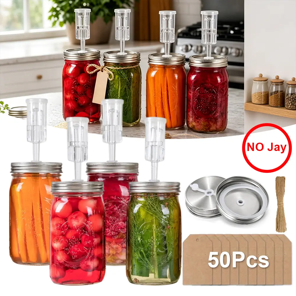 4 pack Stainless Steel Fermentation Lids with Airlocks and Silicone Grommets Wide Mouth Glass Fermentation Jar for Easy Fermentation of Pickles, Kimchi and Sauerkraut