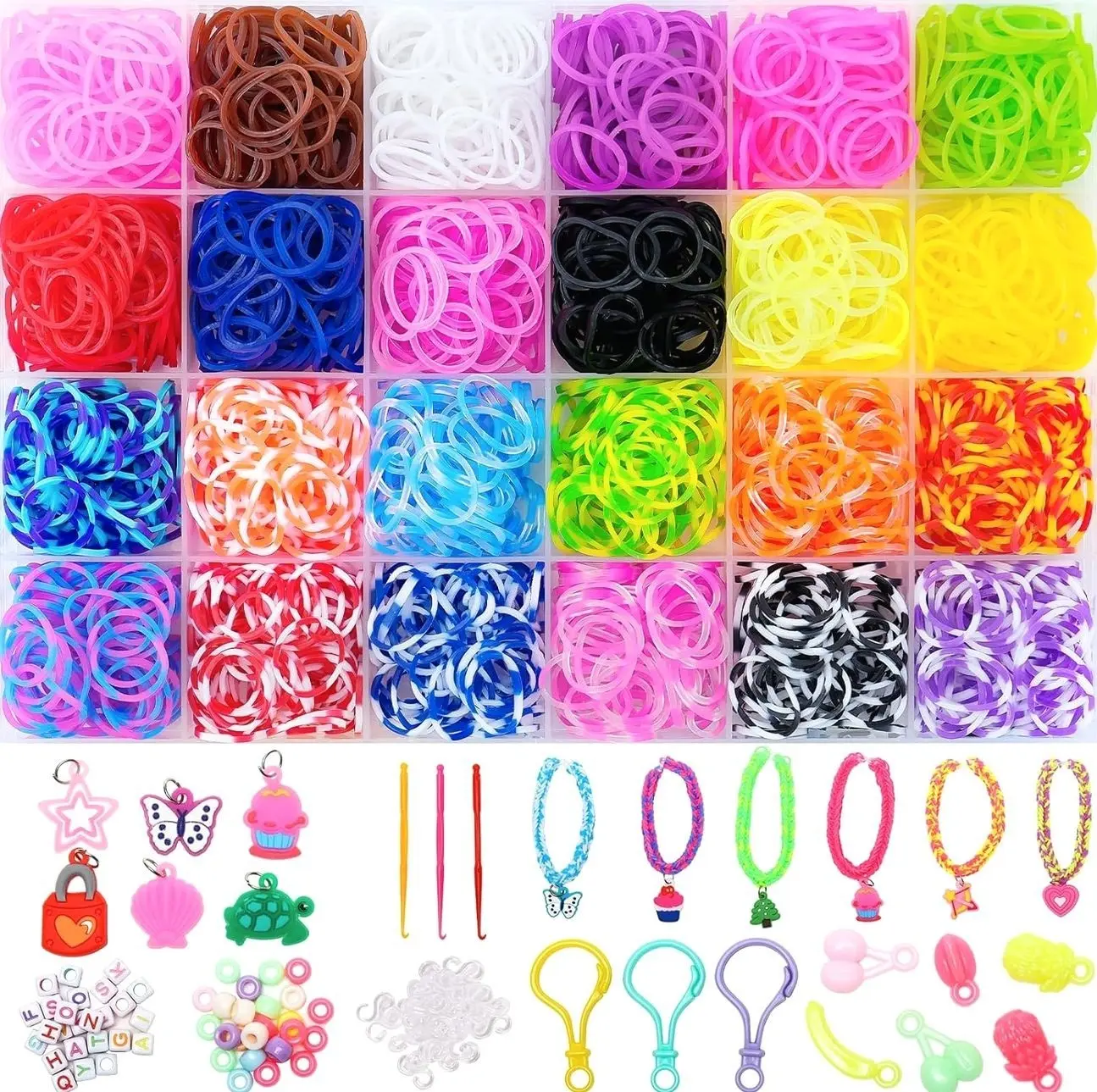 24 Colors Rubber Band Bracelet Kit, Rubberband Bracelet Making Kit | 1400+ Rubber Bands with Case for Kids Ages 6+, DIY Jewelry Bracelet for Art & Craft, Ideal Gift Choice for Birthday & Holiday