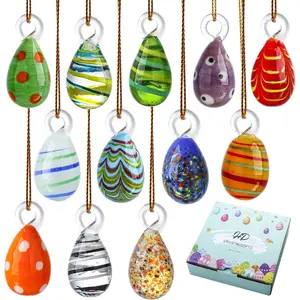 12PCS Blown Glass Easter Eggs Hanging Ornaments for Easter Tree Decorations Home Party DIY Crafts