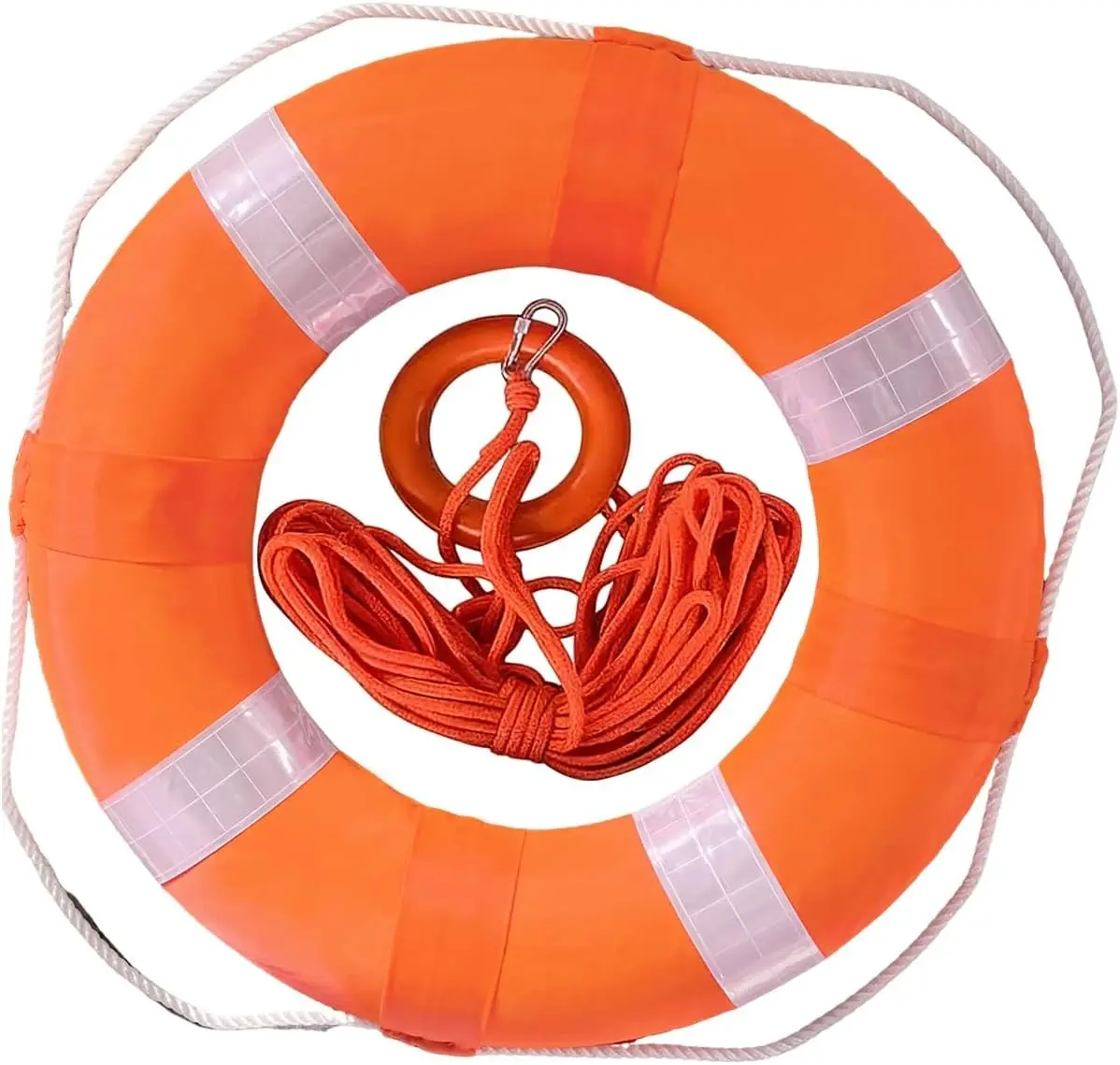Life Preserver Ring 20 Inch Pool Safety Foam, Throwable Flotation Device with 30M Floating Lifesaving Rope, Safety Hook, Grip Ring & Reflective Tape for Outdoor Boat Safety