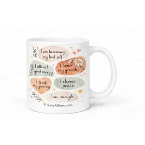 Daily Affirmations Mug – Positive Mindset Inspirational Coffee Cup – Self Love & Motivation Gift