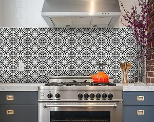 360 Stand 24 Pcs 5x5 in. Modern Black & White Peel & Stick Easy-Remove Decorative Floor Decals, Tiles Stickers for Home Decor, Kitchen