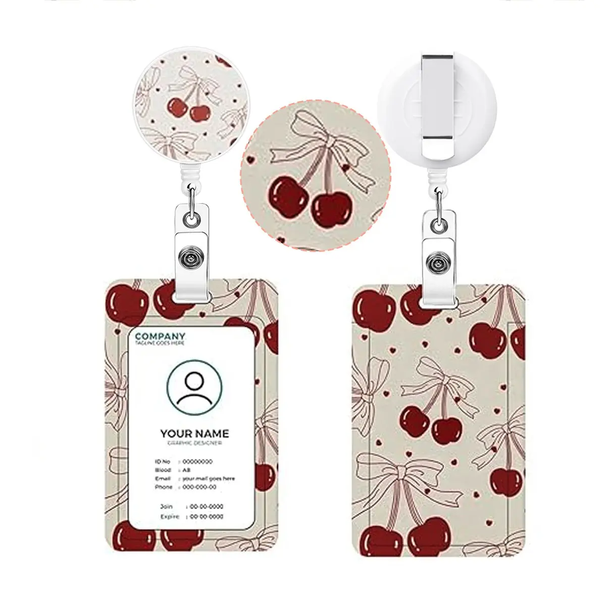 Cherry Bow Nurse ID Badge Clip, Sweet Design Card Holder, Adjustable Teacher Name Tag, Office Wear Accessories for Teachers & Students, Office Supplies, Medical Badge Holder