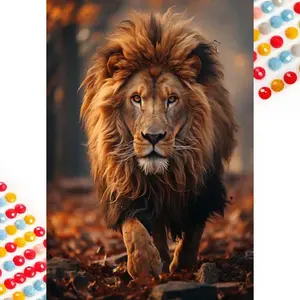 5D DIY Full Drill Round Diamond Painting - Diamond Art Painting Kit Lion in Motion Mosaic, Canvas - DIY Decorative Painting, Home Wall Decor, Perfect for Halloween, Christmas, Independence Day, Birthday, and Anniversary Gifts.