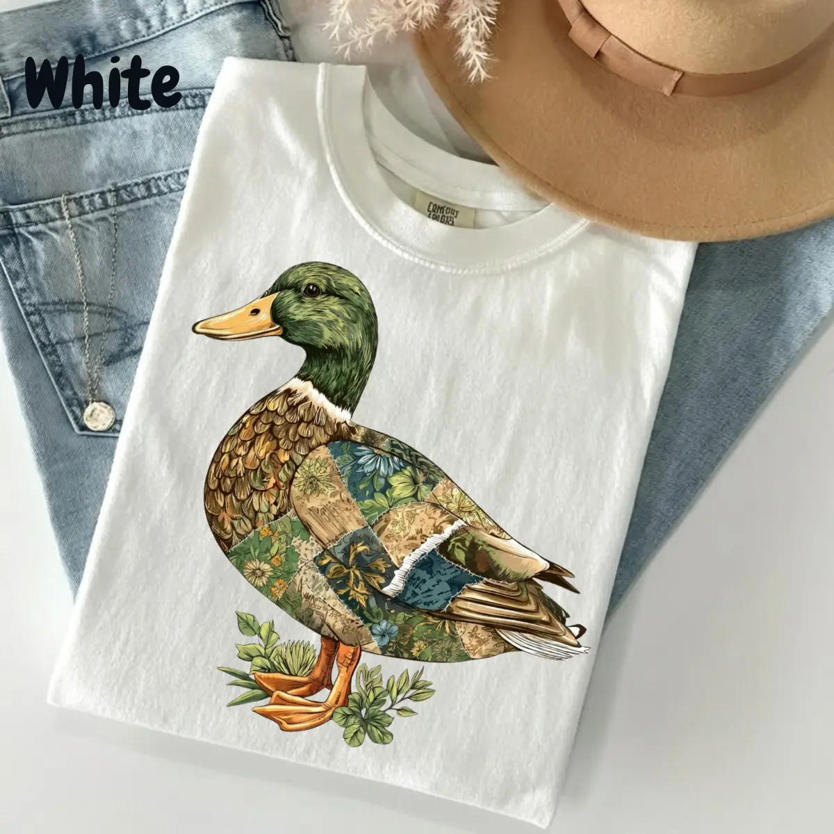 Comfort Colors Mallard Duck Patchwork Print Shirt, Duck Hunting Graphic Tee, Vintage Waterfowl Hunter T-Shirt, Hunting Season Apparel