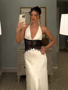 Autumn New European and American Women's Dress, Sexy Deep V Backless Lace Transparent Bodycon, Fashionable and Stylish, Elegant Backless Dress