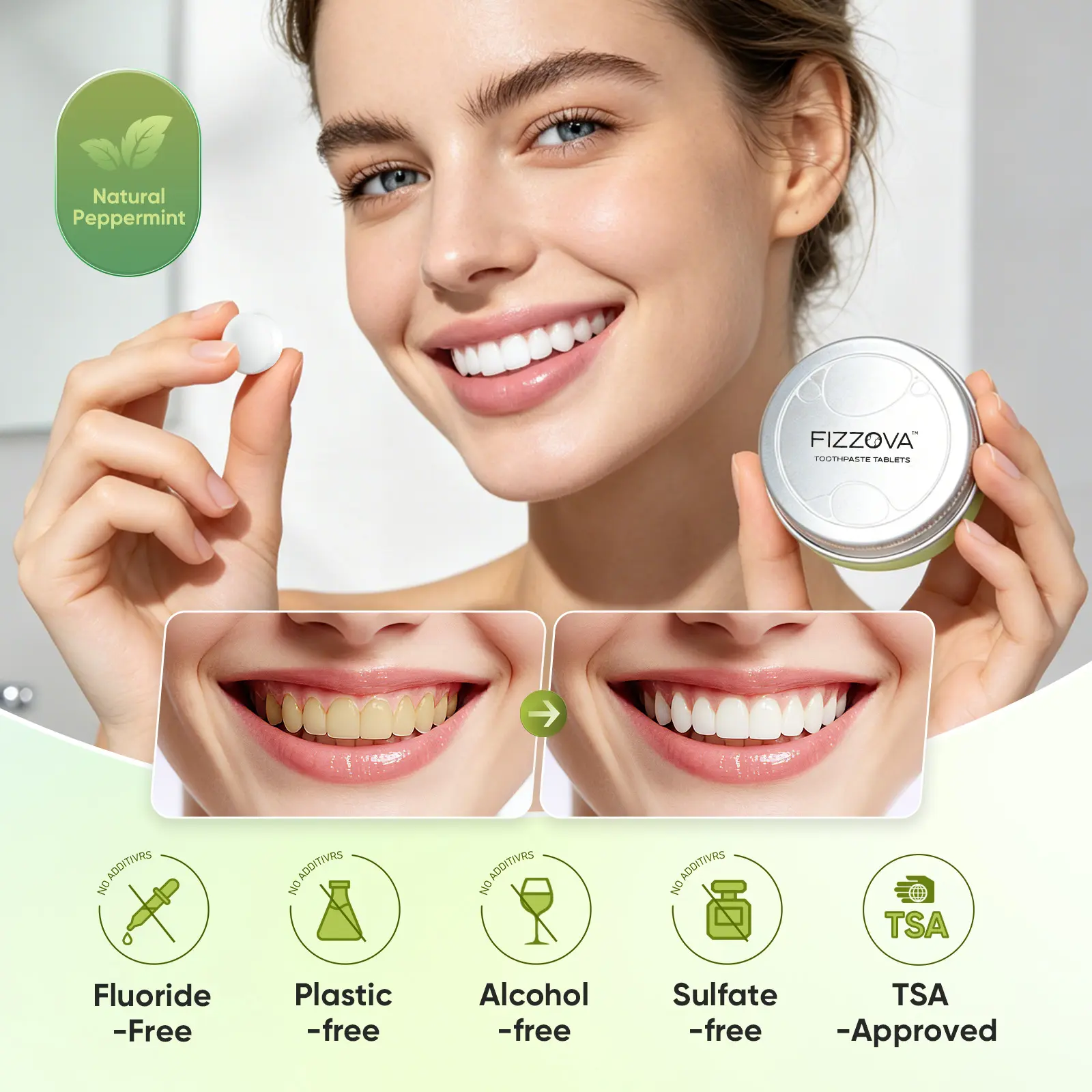 Whitening Toothpaste Tablets with Hydroxyapatite & Niacinamide - Natural Whitening Travel Toothpaste Chews, gentle oral care tabs,mouthwash tablets,long-lasting breath freshening,adult