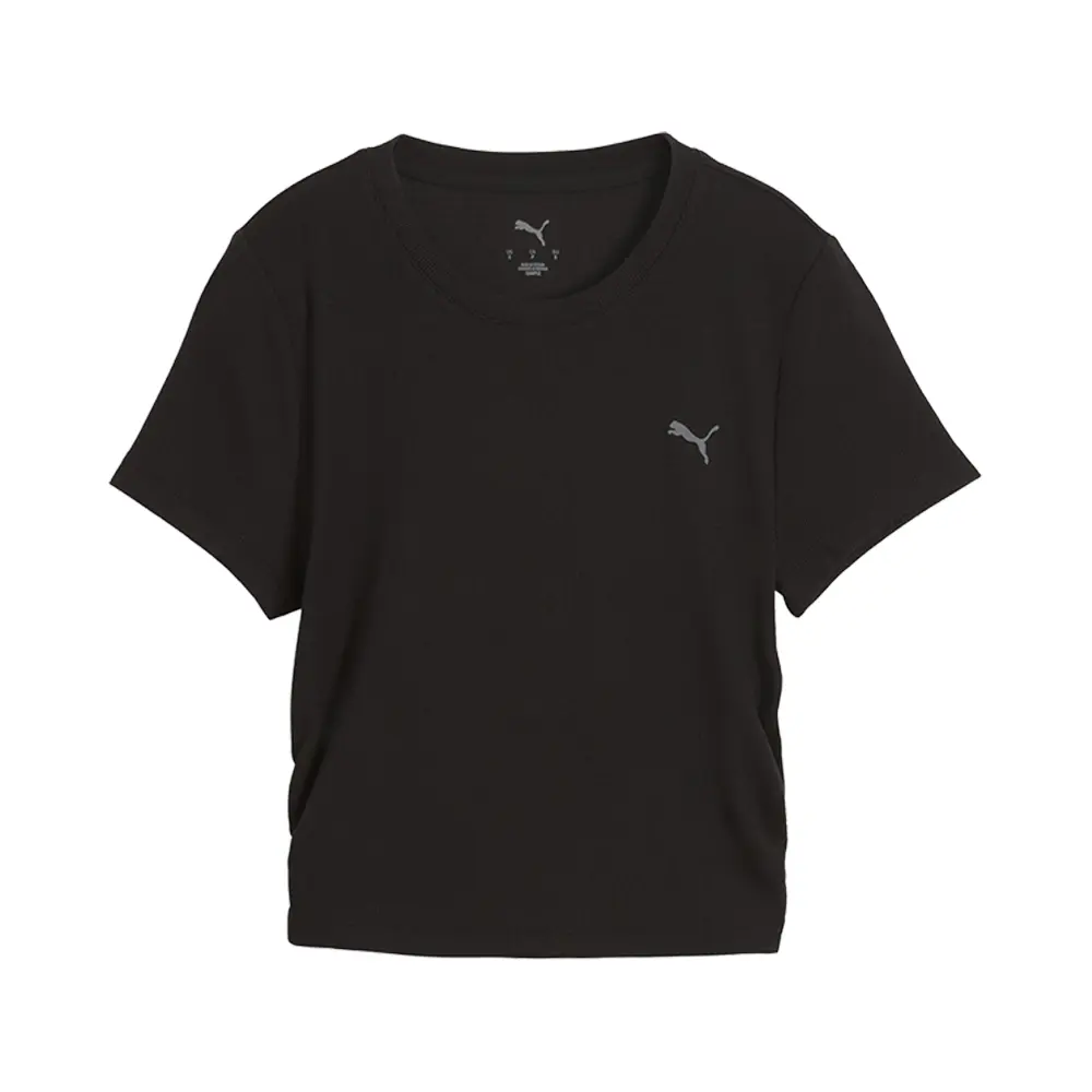 PUMA Womens Cloudspun Rib Crew Neck Short Sleeve Athletic Casual Tops Casual 4-Way Stretch - Black
