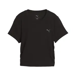 PUMA Womens Cloudspun Rib Crew Neck Short Sleeve Athletic Casual Tops Casual 4-Way Stretch - Black