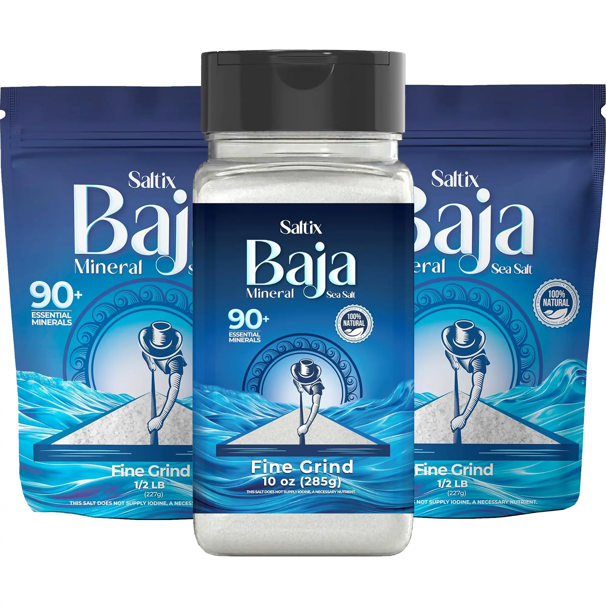 Baja Mineral Sea Salt Fine Grind 10oz Shaker + 8oz Resealable Bag 2 Pack| 100% Natural & Unrefined, Hand-Harvested Visit the Saltix Store