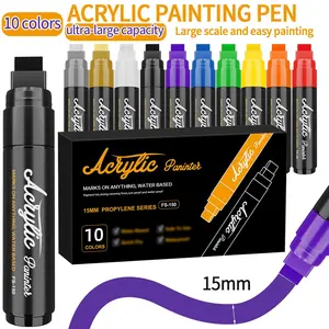 10 Color Giant Permanent Markers, 15mm Tip Width, Thick Acrylic Paint Pens for Rock Painting and Sign Making, Suitable for Canvas and Wood