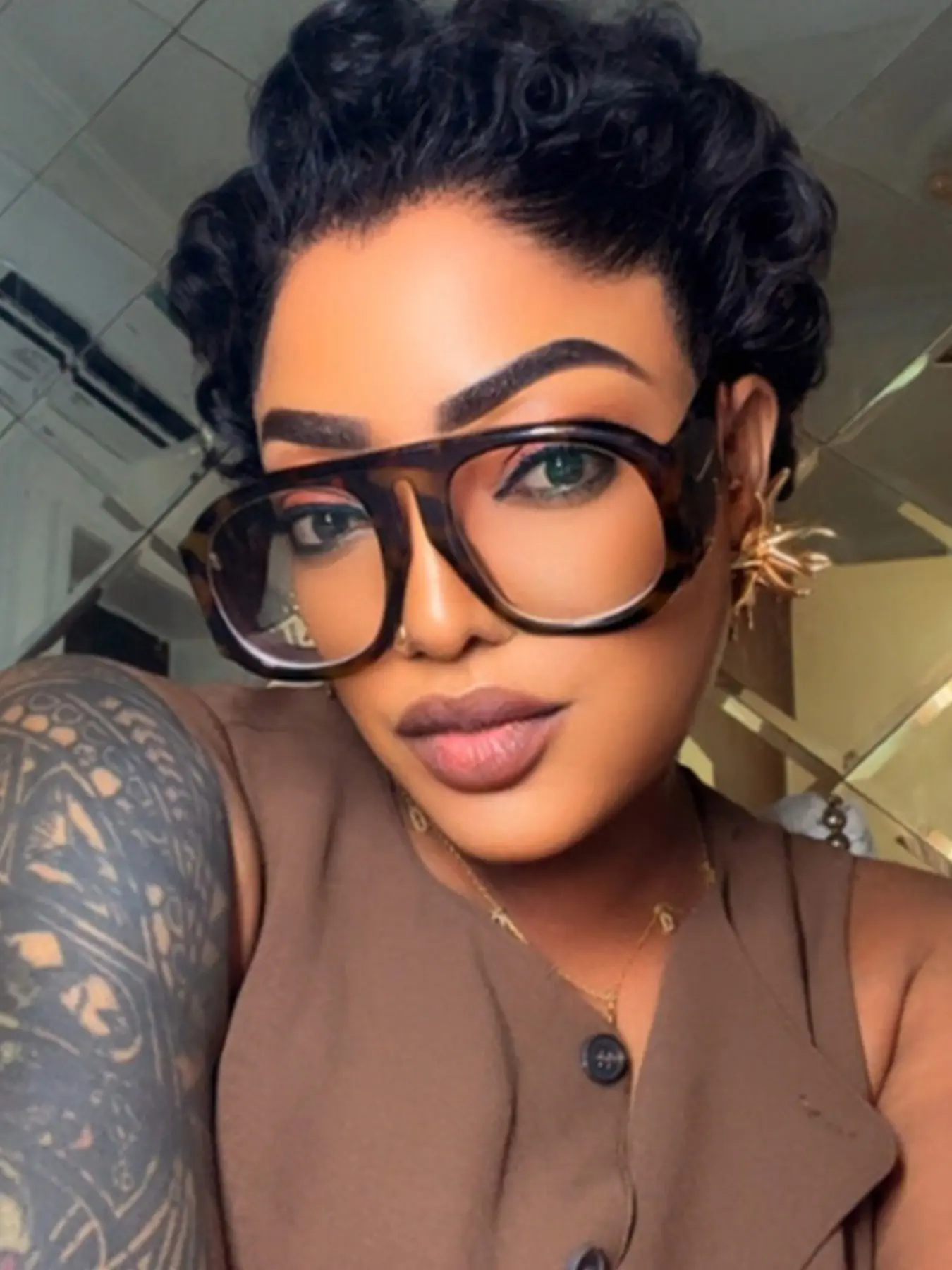1 pair Fashion Oversized Pilot Glasses For Women  fashionable Eyewear Trendy Casual Aviator big frame Optical aviator Glasses Transparent lenses, eye protection, HD glasses accessories Casual Stylish Glasses