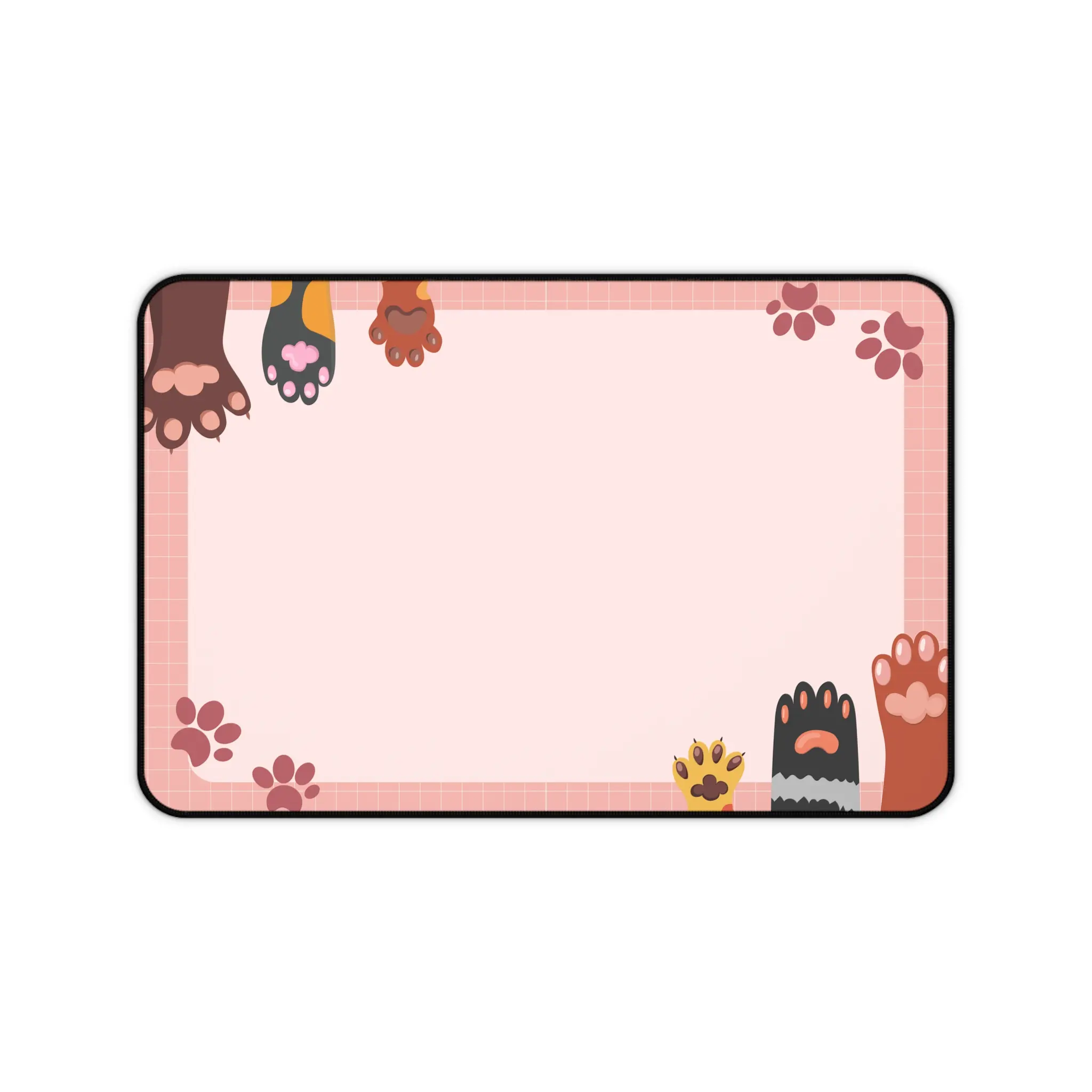 Cute Cat Paws Desk Mat | Pink Pawprint Border