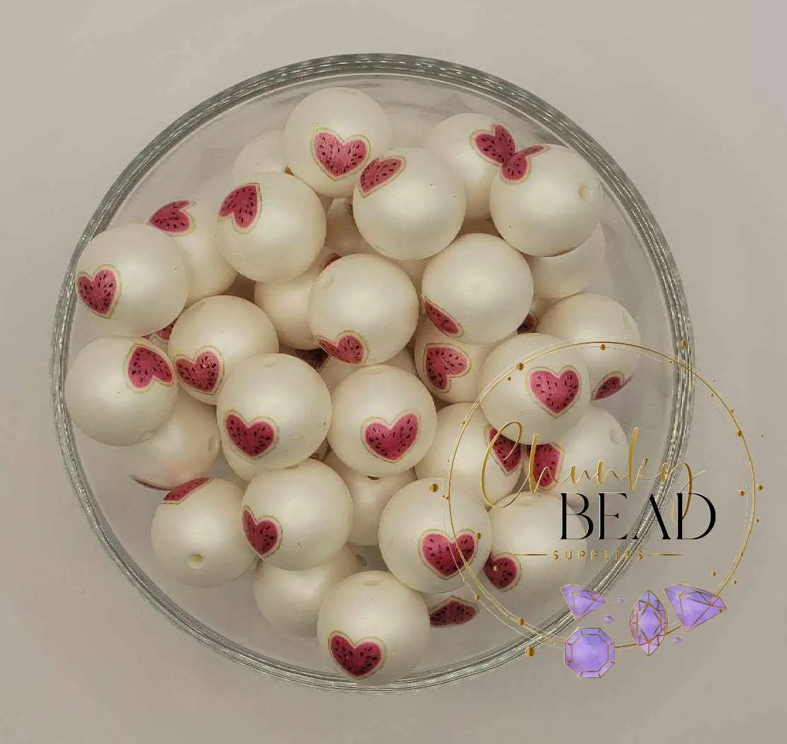 20mm Watermelon Heart Printed Beads
