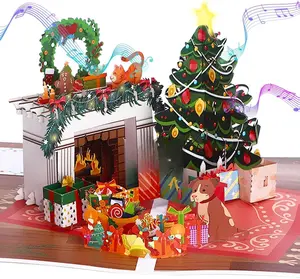 Pop Up Christmas Card with Light and Music Handmade Fireplace Design 5.9 x 7.9 inches Includes Envelope and Message Card Perfect for Memorable Christmas Gifts