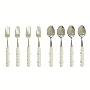 8/12/16count Ceramic Handle Cutlery, Stainless Steel Knife, Fork And Spoon Set, Novel Creative Pearl Shape Handle Fork, Soup Spoon, Rice Spoon, Suitable for Restaurants And Home Dining, Kitchen Supplies, Kitchen Additions, Kitchen Utensil Set paper plates