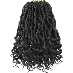 10 Inch New Faux Locs Crochet Hair With Curly Ends 7 Packs Pre-looped Goddess Locs Crochet Hair Bohemian Natural Black Soft Locs Crochet Hair Extensions for Women (12Strands/pack 1B#)