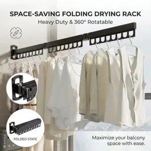 Wall-mounted folding clothes rack, foldable clothes rack, available with 8, 16, or 24 hanging hooks, saves space on balconies and in bathrooms