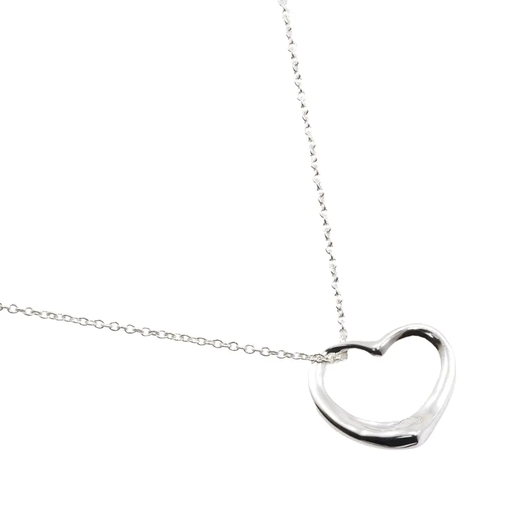 Pre-owned Tiffany & Co. Sterling Silver 925 (Ag925) Small Leather Goods Tiffany Open Heart Elsa Peretti Silver 925 Necklace