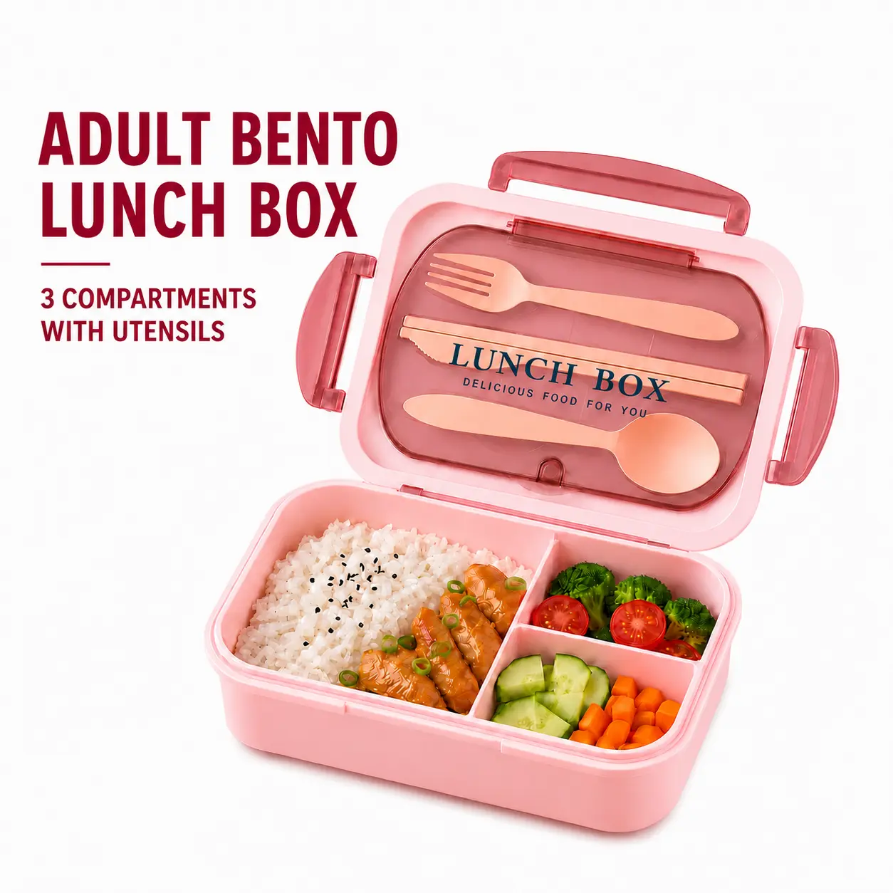 MIUVA Adult Bento Lunch Box  1200ML Bento Lunch Box for Adults 3 Compartment Meal Prep Container with Utensils Leak Resistant Lunch Box for Work School Travel Office Meal Prep Tableware