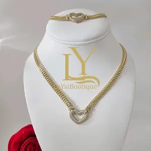 LaYaiBoutique #1227 Conjunto Collar Con Brazalete de Corazon Oro Laminado 14k ALTA CALIDAD