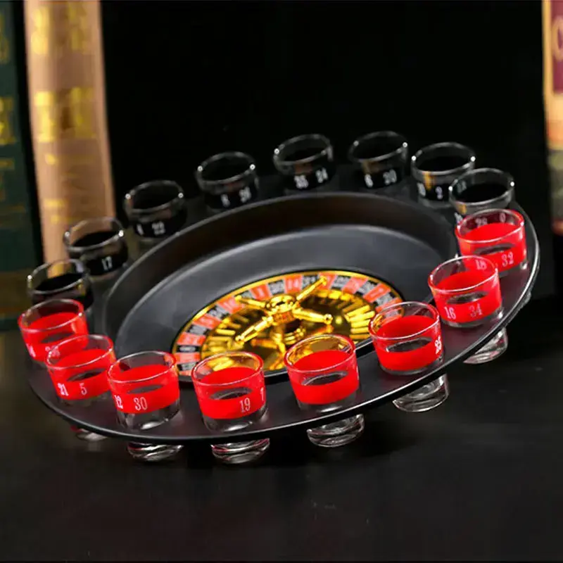 Adult Drinking Party Game Set with 17 Shot Glasses & 2 Balls, Roulette-Style Spinner Game for Friends and Groups, Fun Party Game for Game Night, Gatherings, Birthdays & Adult Parties