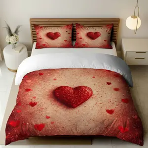 3PCS Duvet Cover Set, 1 Duvet+2 Pillowcases(Without filler), Romantic Heart Love Red Velvet Passion theme, Valentine's Day bedding set, Soft Cozy Suitable for decoration Bedroom, Living Room, Guest Room, Hotel.