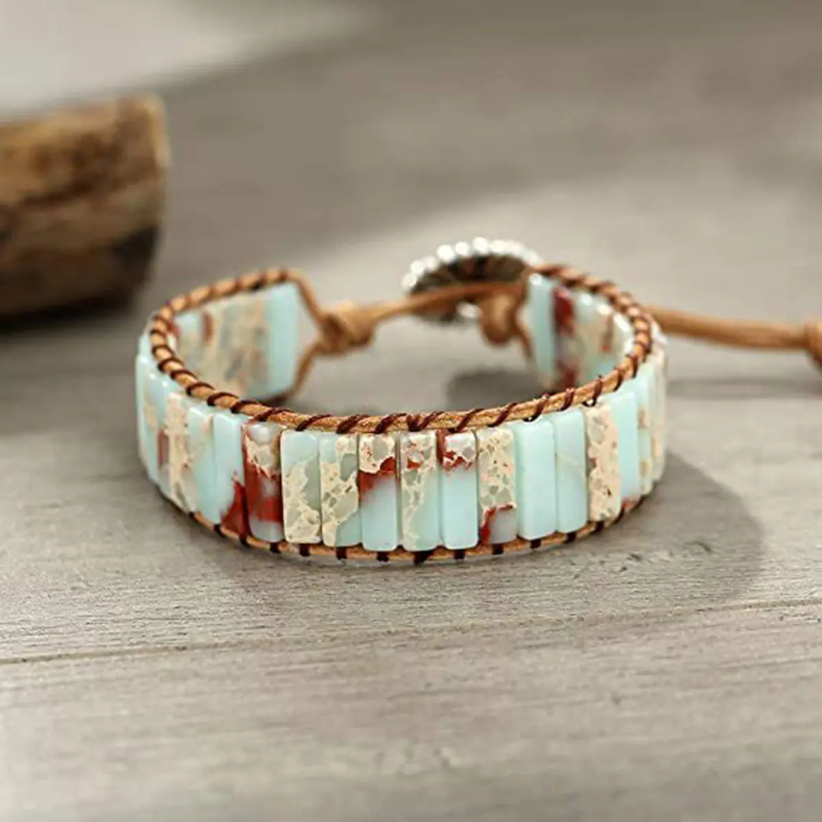 Natural Imperial Jasper Rectangular Beads Bracelet | Grounding Stone Jewelry for Women & Men | Handmade Healing Bracelet for Stress Relief, Balance & Protection | Boho Chic Style Bangles