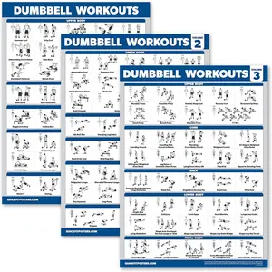3 Pack - Dumbbell Workout Posters for Home Gym - Volume 1, 2 & 3 - Exercise Charts (Laminated, 18" x 24")