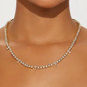 20 Inch Full Iced Moissanite Cross Tennis Necklace 4MM Hip Hop Luxury Icy for Men, Women