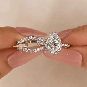 Maxine CZ 2.2ct Pear Cut 2PC Insert Engagement Ring Set,Bridal Ring Set,5A Cubic Zirconia Women's Ring Jewelry,Wedding Ring Set for Daily,Travel,Proposal,Birthday,Anniversary