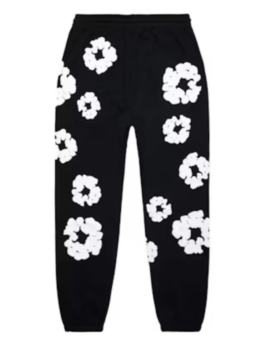 Men's Black Floral Sweatpants, White Flower Graphic Joggers, Casual Streetwear Pants, Relaxed Fit Fleece Pants for Men, Year-Round Style, Easy to Wear, Perfect Fit, Ultimate Comfort