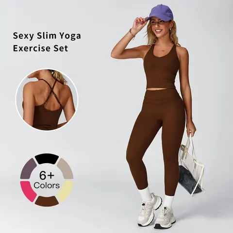 Tenwolf Women’s 2-Piece Sporty Style Activewear Set - Crisscross Back Tank & High-Waist Butt-Lift Leggings, Quick-Dry, Moisture-Wicking, Breathable, Lightweight Compression, Gym Exercise Sportswear for Yoga Workouts, Pink, Breathable Activewear, High Perf