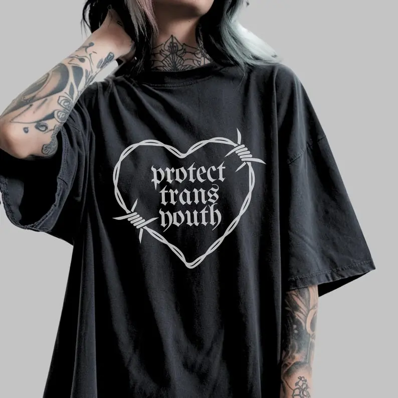 PROTECT TRANS YOUTH Shirt, Support Trans Kids, Leftist Tshirt, Trans Ally, Alt Clothing, Queer Gothic Tee, Lgbtq Punk Gay, Trans Rights