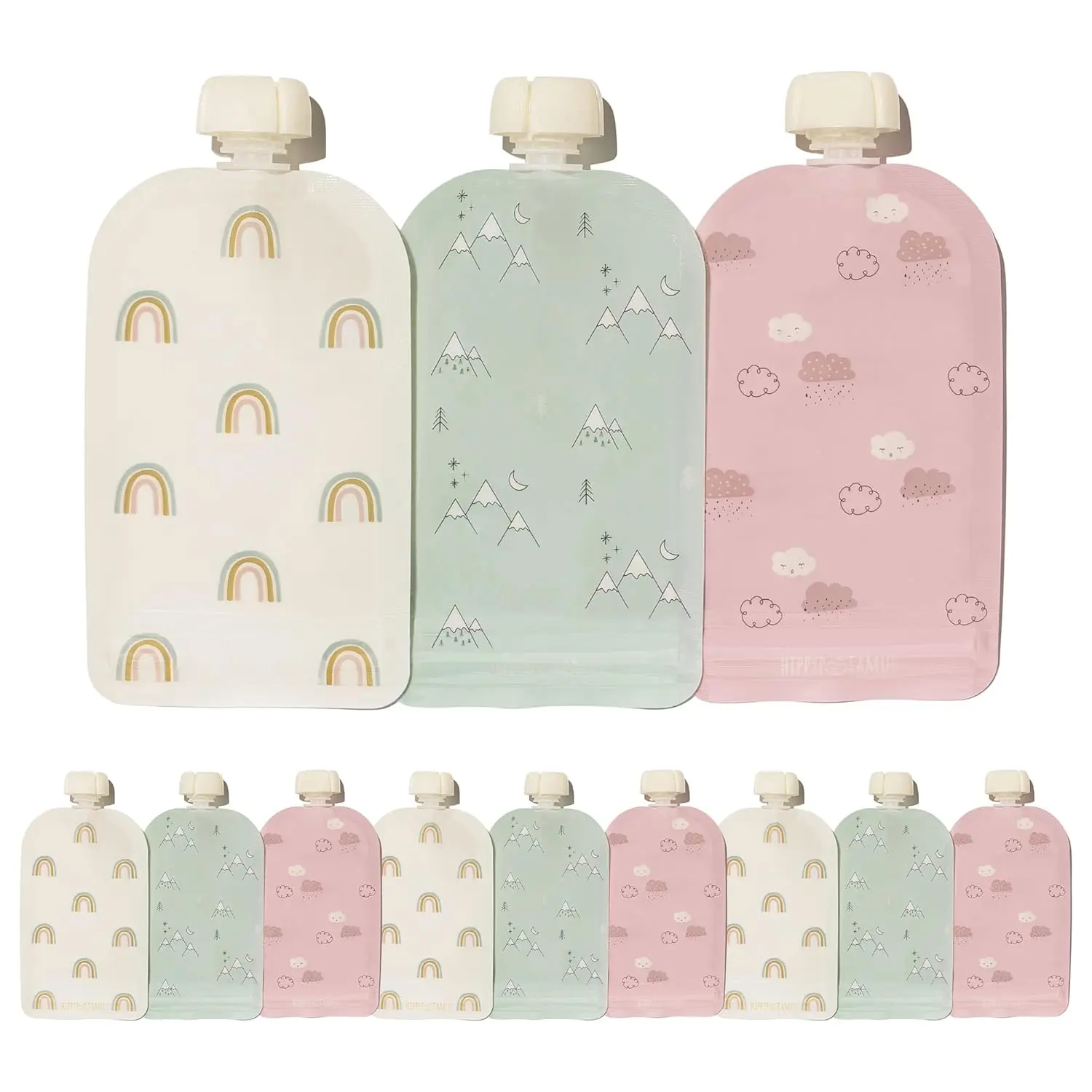 Pouches for  -   Grade - Dishwasher & Freezer Safe -   Containers - Refillable Squeeze Pouch for Applesauce & Yogurt - 12 Pack (Rainbows)