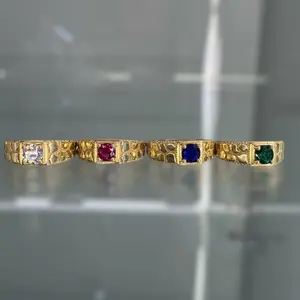 14K Gold Men's Nugget Ring with Colorful CZ Stones for Stylish Elegance