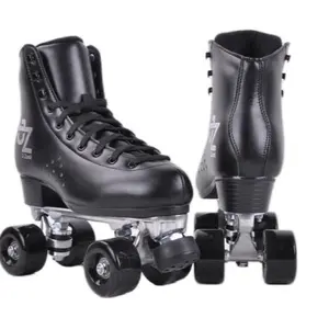Roller Skates - Black Leather Skates with Durable Wheels and Comfortable Fit for Adults and Kids