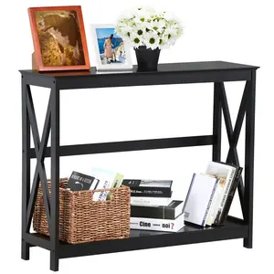 Yaheetech Console Table 2-Tier Narrow Sofa Table with X-Shape Enforcement Structures Accent Table for Entryway Living Room