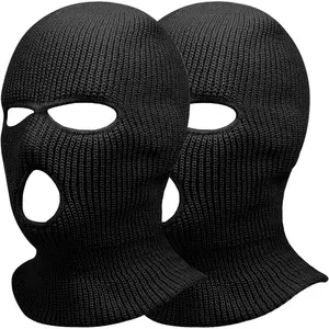 2pcs 3-Hole Winter Knitted Ski Mask & Car Seat Headrest Protector Full Face Cover Ski Scarf Warm Balaclava for Adult Skiing Motorcycle Wind Protection